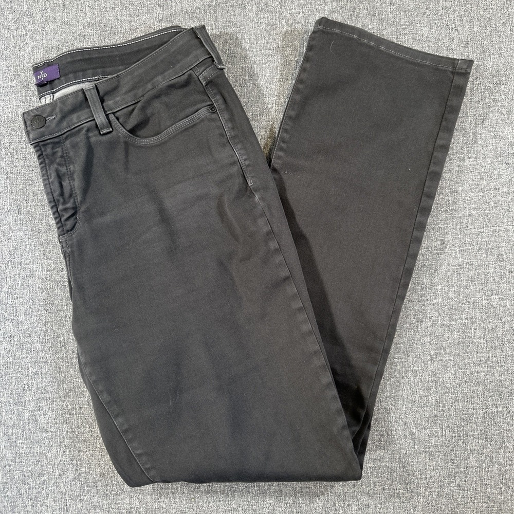 NYDJ Slim Straight Jeans Womens Size 12 Gray Lift Tuck Stretch Denim